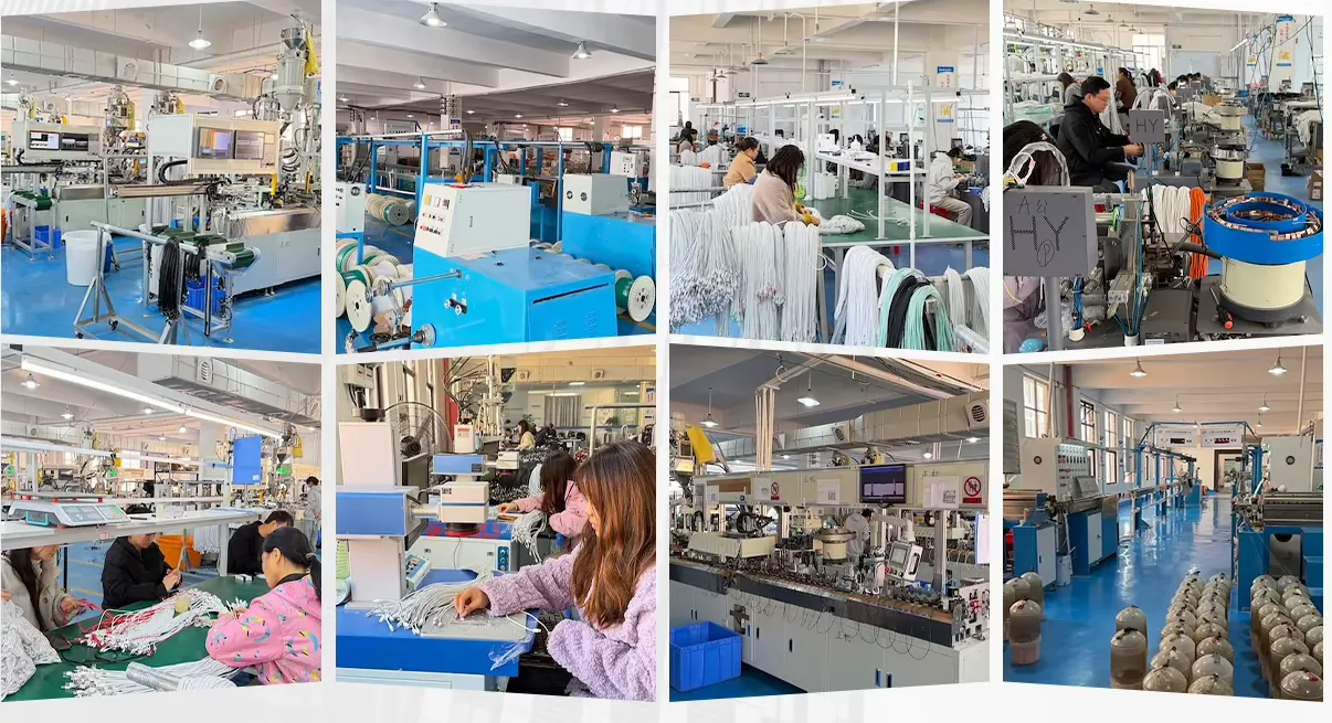 Dongguan Youboda factory production collage showing cable manufacturing, assembly and inspection areas