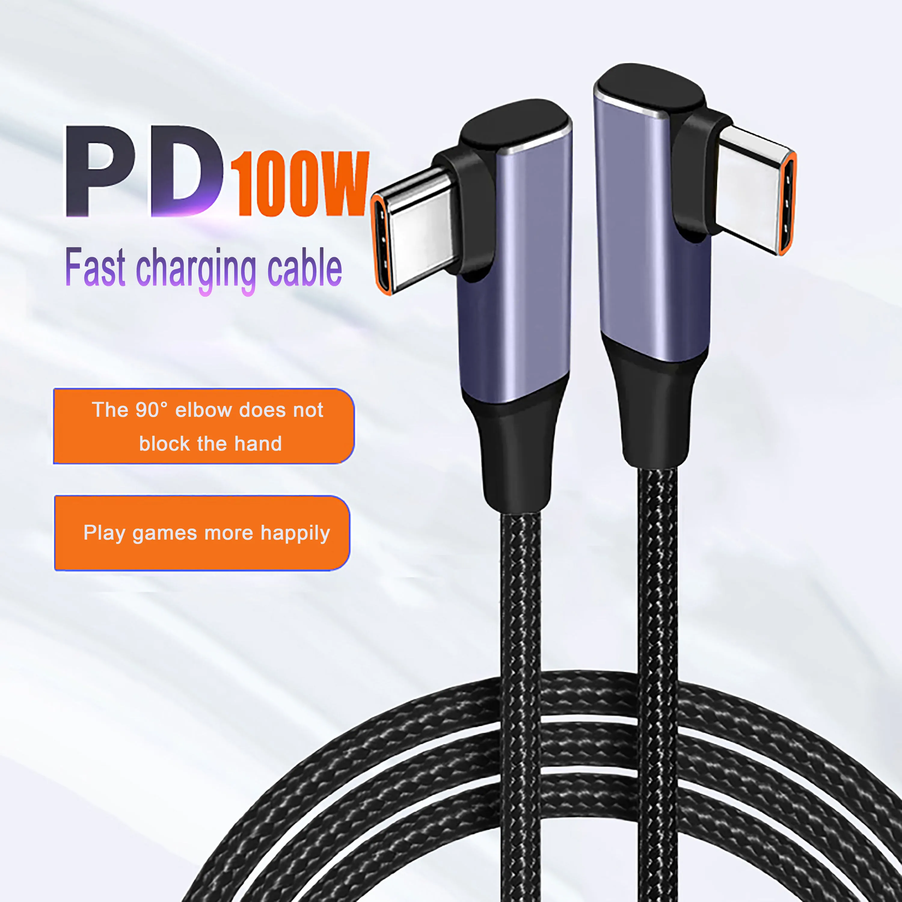 PD 100W fast charging cable image with double elbow USB-C connector design