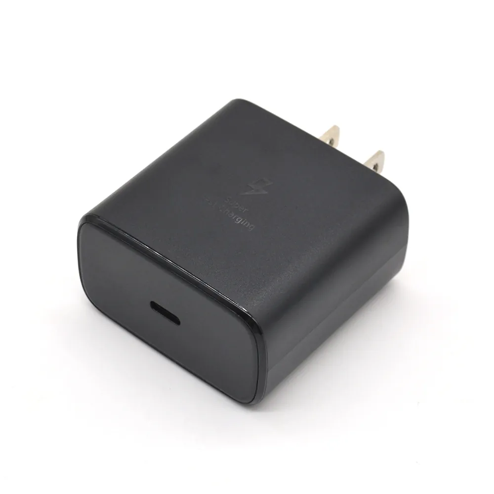 Black 45W PD USB-C wall charger with single USB-C port and US plug pins