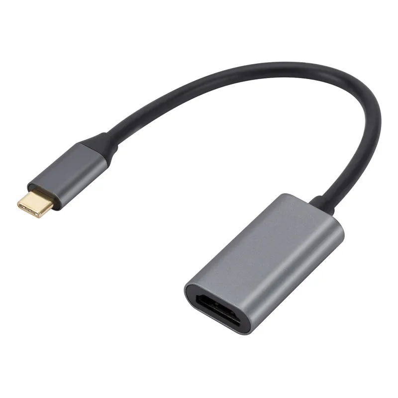 Gray USB-C to HDMI female adapter cable with black 0.15 meter cable on a white background