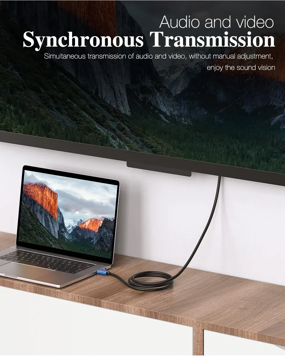 Supplier image showing audio and video synchronous transmission cue for HDMI cable