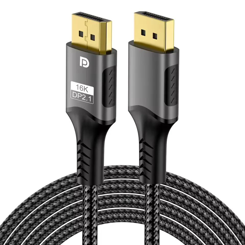 Black braided DisplayPort cable with male connectors