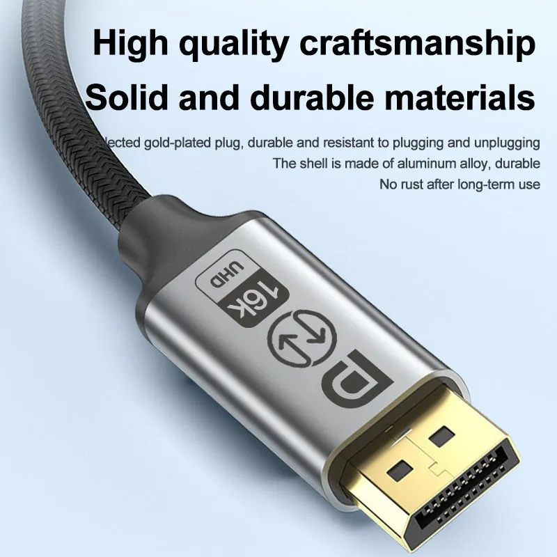 Supplier image showing DisplayPort connector craftsmanship and braided cable material cues