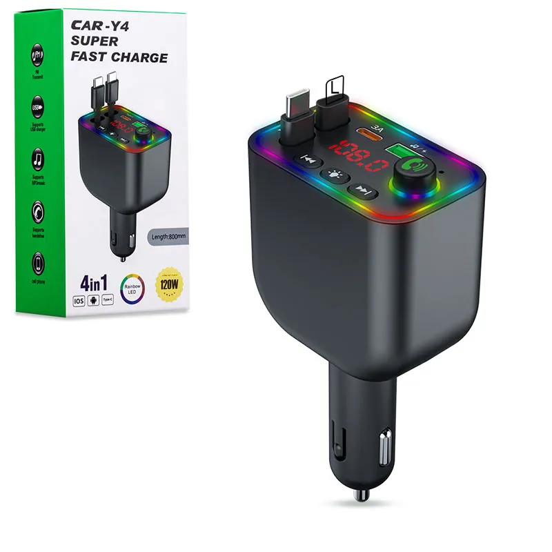 Dual USB 3.1A BT5.3 FM transmitter car charger with colorful ambient light and retail box cue