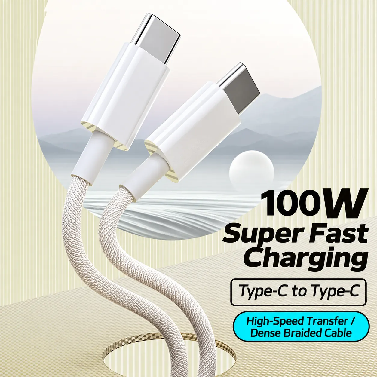 Supplier image showing 100W super fast charging cue for Type-C to Type-C braided cable