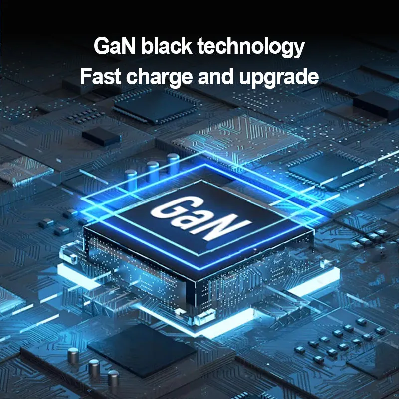 Illustration showing GaN chip technology cue for fast charge and upgrade