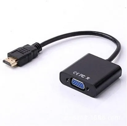 Black HDMI to VGA adapter converter with HDMI male cable and VGA female port