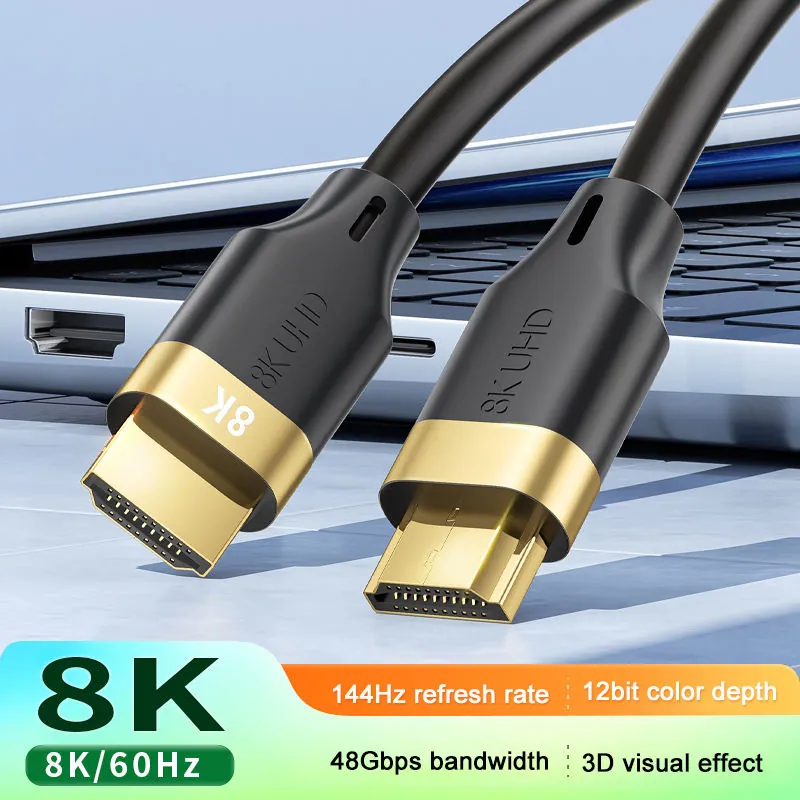Supplier image listing 8K 60Hz 48Gbps bandwidth 144Hz refresh rate 12bit color depth and 3D visual effect cues