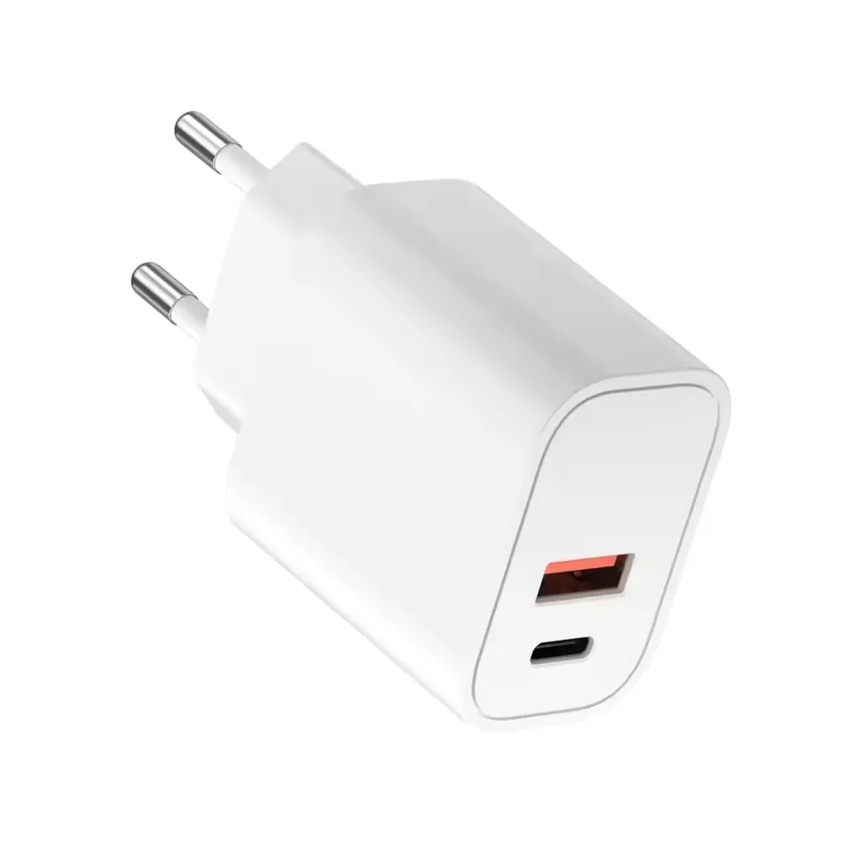 White dual-port USB wall charger