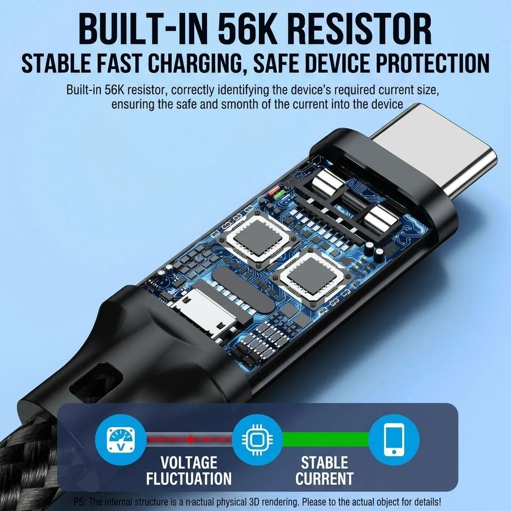 Supplier image showing built-in 56K resistor and stable current protection cue for Type-C connector