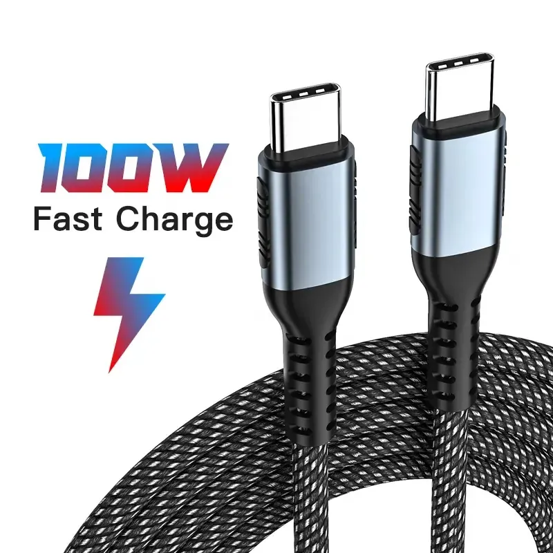 Supplier image showing 100W fast charge cue for the braided Type-C to Type-C cable