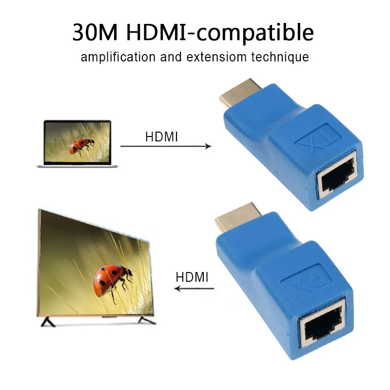 Supplier image showing 30M HDMI-compatible extension cue with HDMI source and display direction arrows