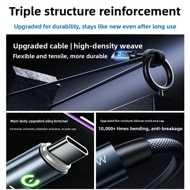 Supplier image showing triple structure reinforcement and high-density weave cues for the 100W cable