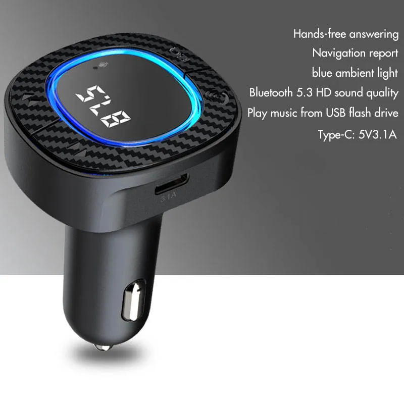 Star smart car charger image listing hands-free answering navigation report Bluetooth 5.3 and Type-C 5V 3.1A cues