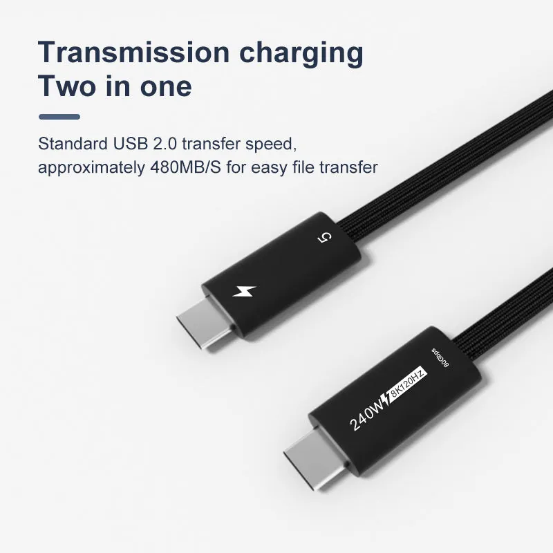 Supplier image showing transmission charging two-in-one cue for braided USB-C cable