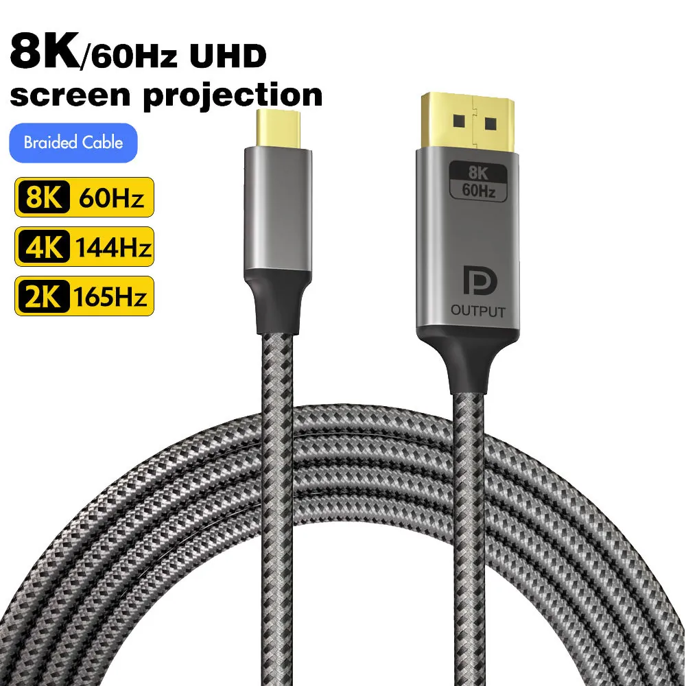 USB-C to DisplayPort cable with braided cable and 8K 60Hz 4K 144Hz display cues