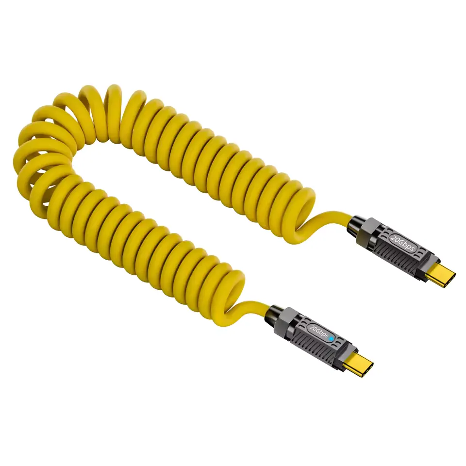 Yellow coiled USB-C cable with USB-C connectors