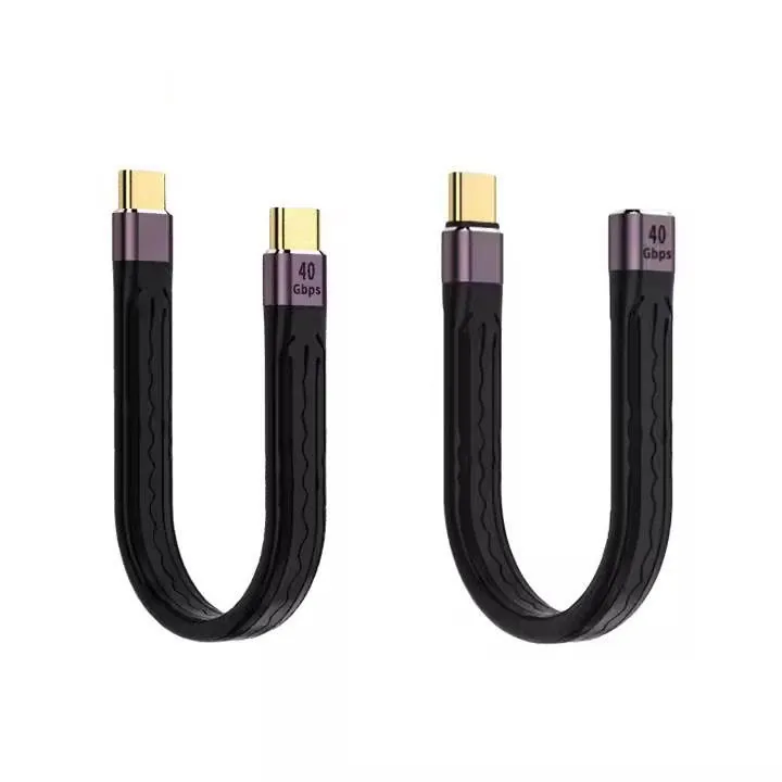 USB4 40Gbps Type-C short FPC cable product image with black flexible cable body and purple connector housings