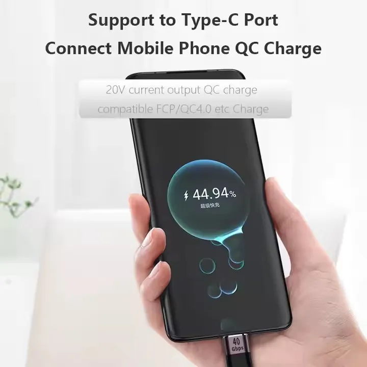 Short USB-C cable connected to a phone with Type-C QC charge cue